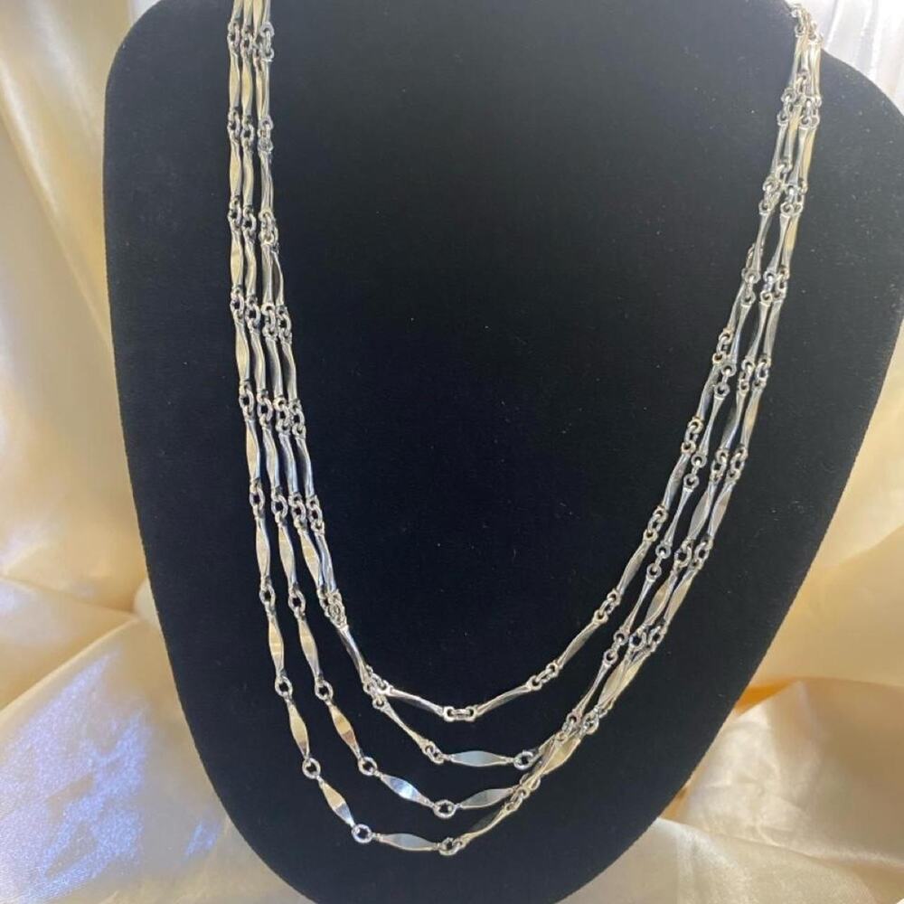 Vintage Silver Tone Four strand Waterfall Festoon necklace late 1970s